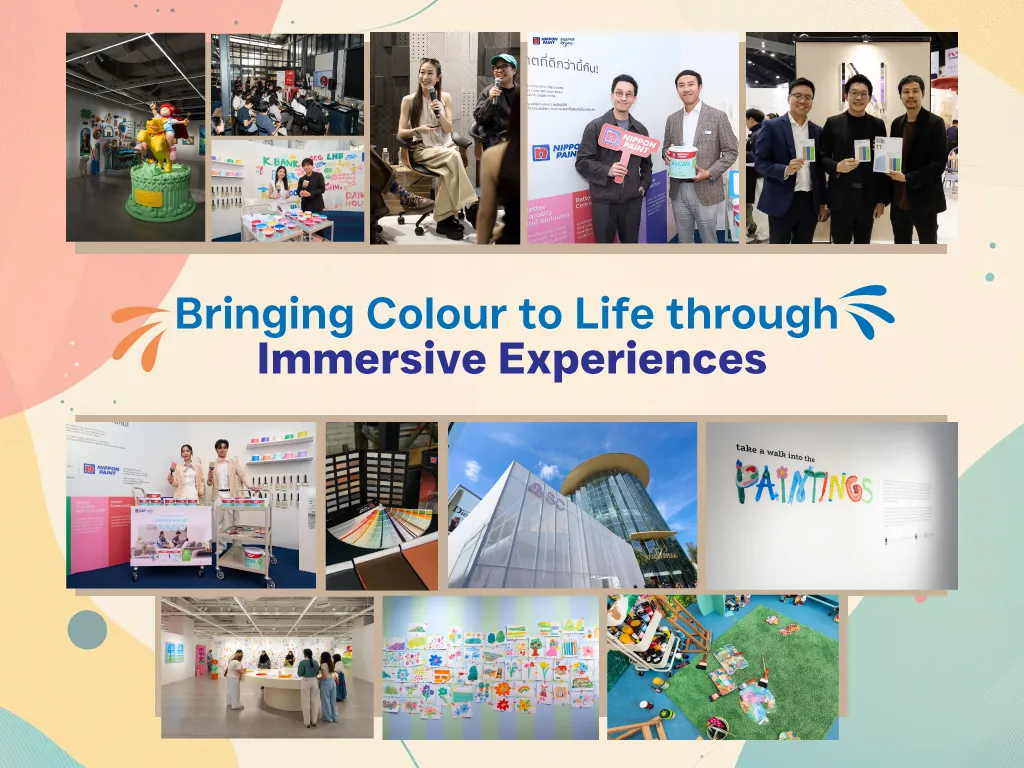 A collage of vibrant event photos showcasing art exhibitions, panel discussions, and painting activities.