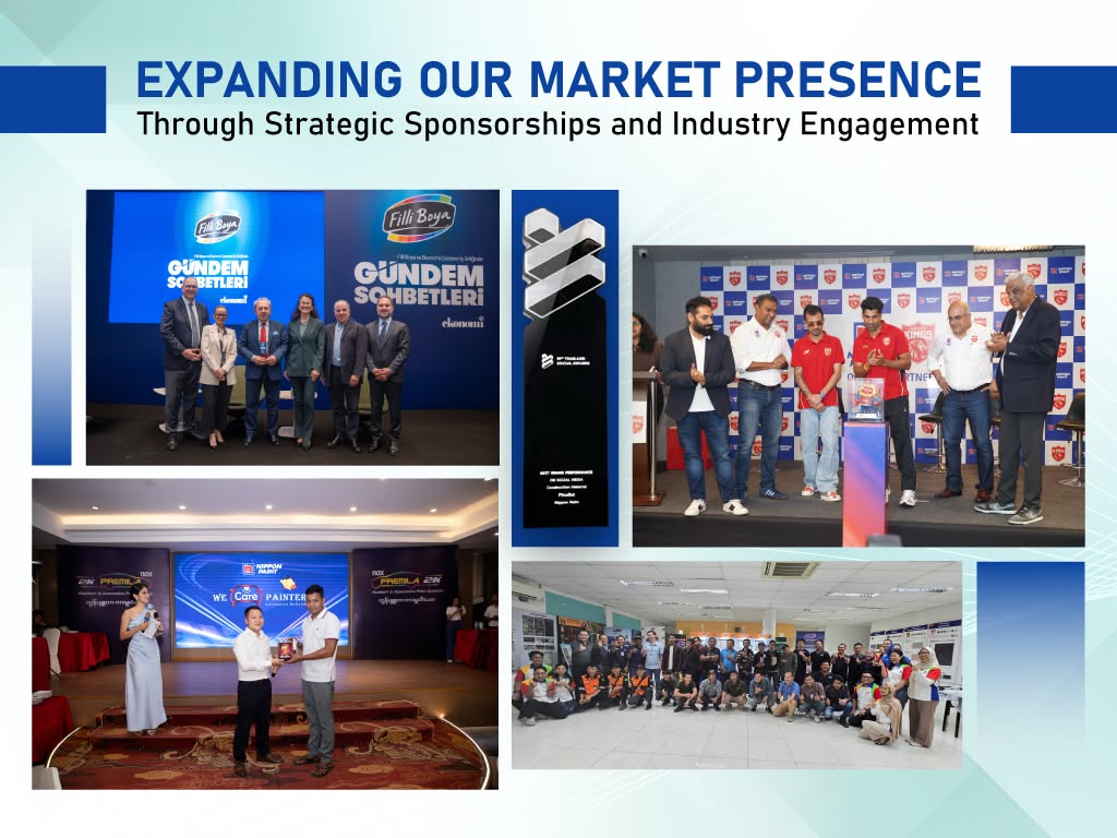 A collage of photos featuring various regional events, including a Punjab Kings press conference, a business panel discussion in Turkey, an automotive refinishing seminar, a hands-on training session, and a social media award trophy.